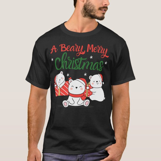 A Beary Merry Christmas - Cute Sleeping Polar Bear T-Shirt (Front)