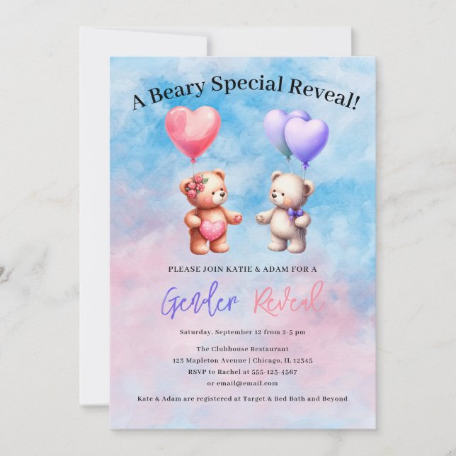 A Beary Special Reveal! Teddy Bear Gender Reveal  Invitation (Front)