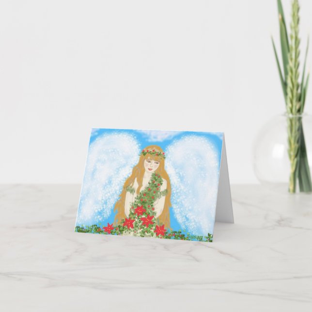 A beautiful Angel, wrapped in Christmas Spirit.. Holiday Card (Front)
