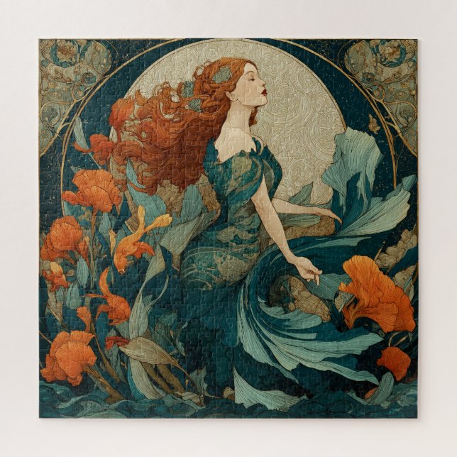 A Beautiful Art Nouveau Mermaid with Red Hair Jigsaw Puzzle (Vertical)