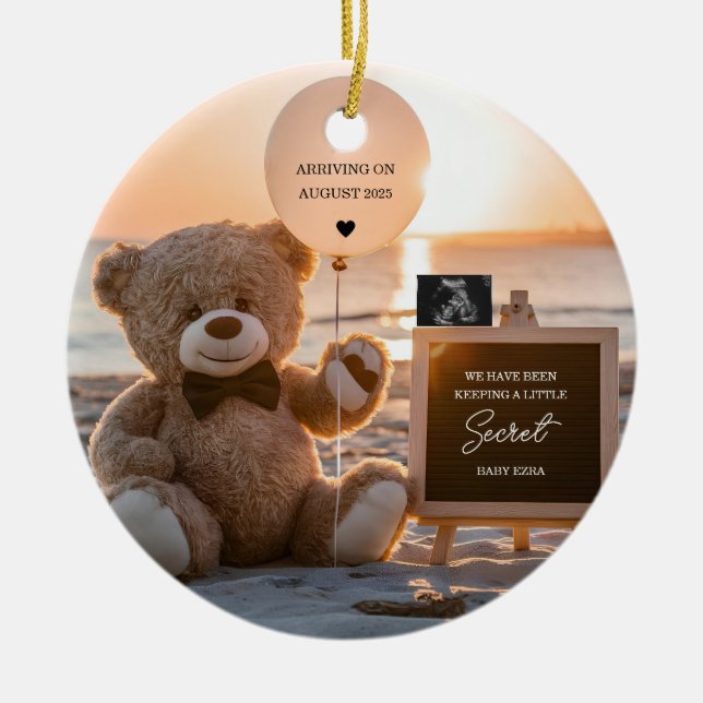 A beautiful beach digital pregnancy announcement  ceramic tree decoration (Front)