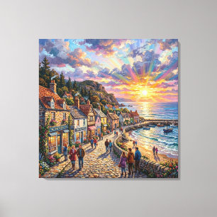 A Beautiful Beach Village Boardwalk at Sunset Canvas Print