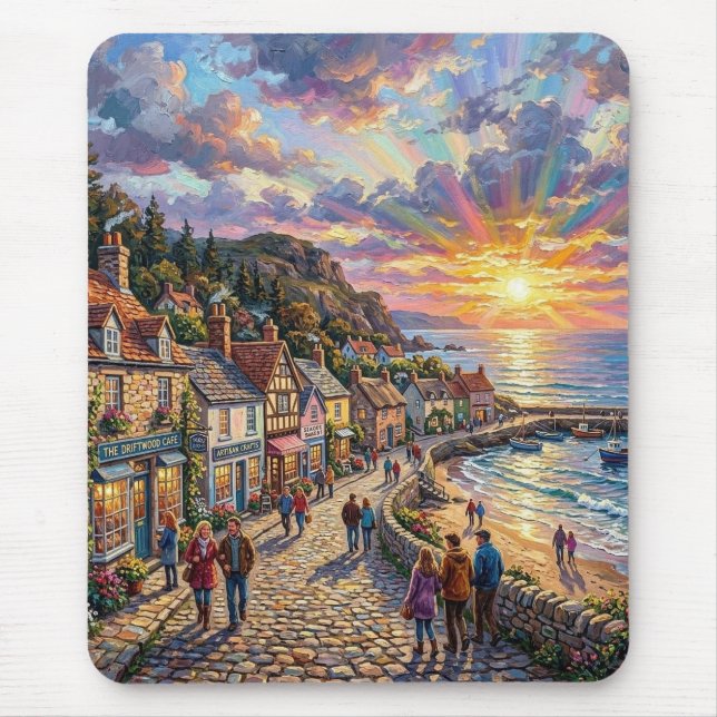 A Beautiful Beach Village Boardwalk at Sunset Mouse Mat (Front)