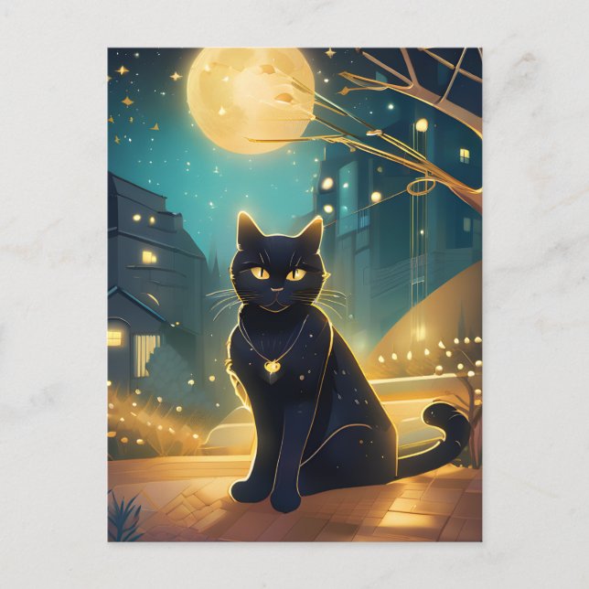 A beautiful black cat postcard (Front)