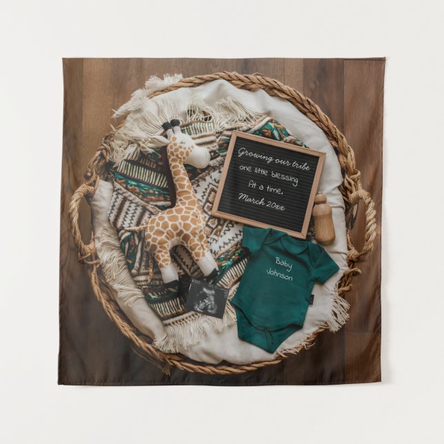 A beautiful boho vintage pregnancy announcement  tapestry (Front)