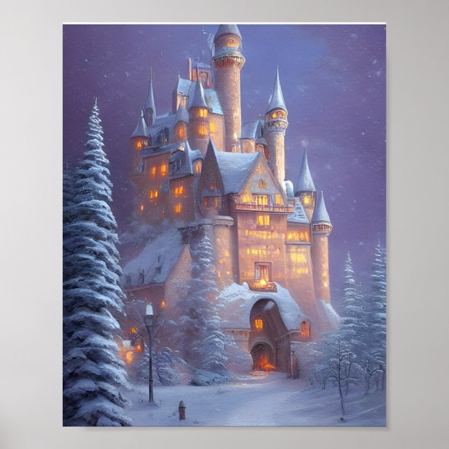 A Beautiful Castle Illuminated in the Snow Poster (Front)