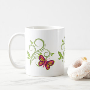 A beautiful, colourful butterfly, vines and leaves coffee mug