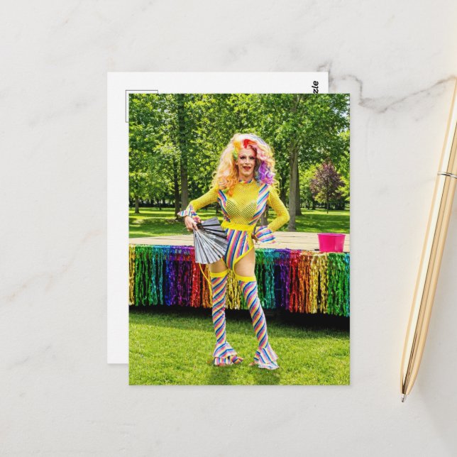 A Beautiful Colourful Gorgeous Drag Queen Postcard (Front/Back In Situ)