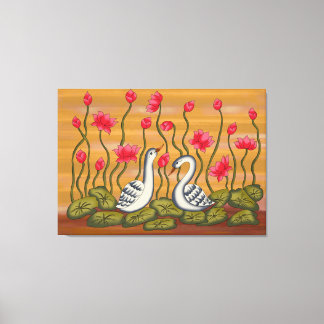 A beautiful coupal swan with lotus flower..... canvas print