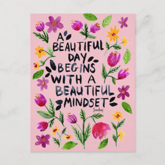 A Beautiful Day - Quote - Watercolor Florals Postcard