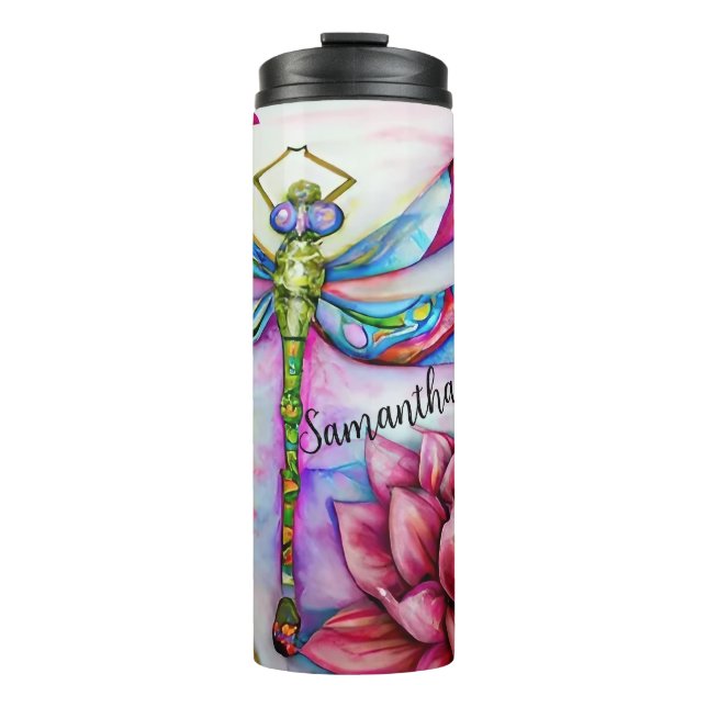 A Beautiful Day, Watercolor Dragonfly, Personalise Thermal Tumbler (Front)