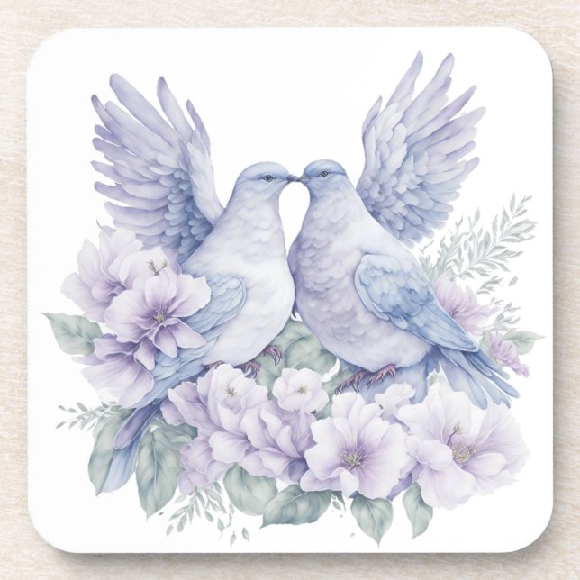 A Beautiful Dove Couple Watercolor Coaster (Front)