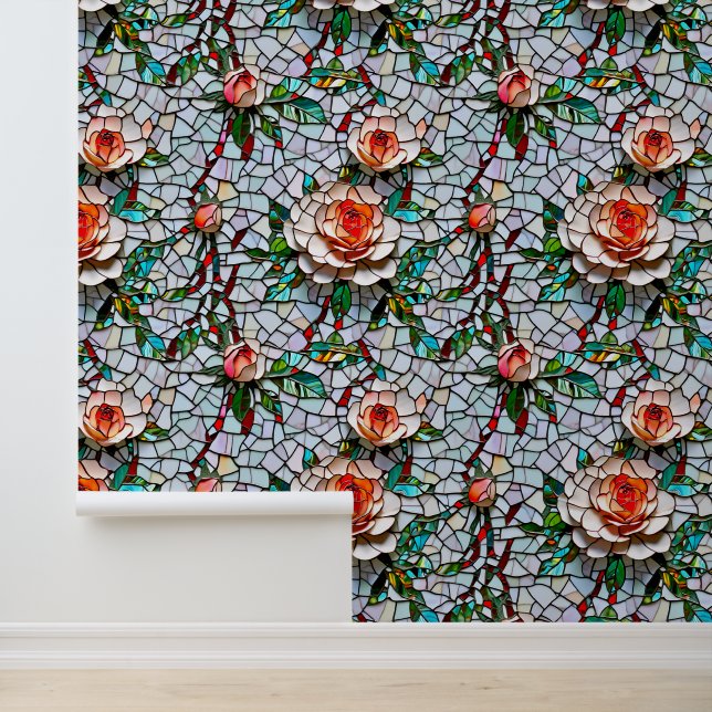A Beautiful Faux Mosaic Floral Pattern Wallpaper (Application)