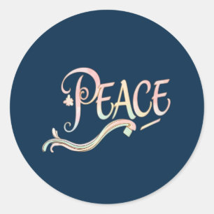 A beautiful, flowing script of the word "Peace" fe Classic Round Sticker