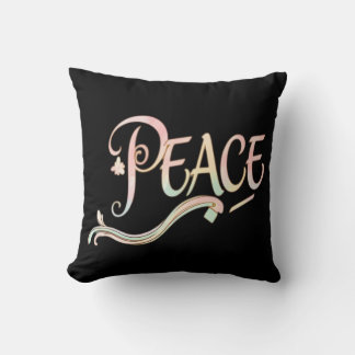 A beautiful, flowing script of the word "Peace" fe Cushion