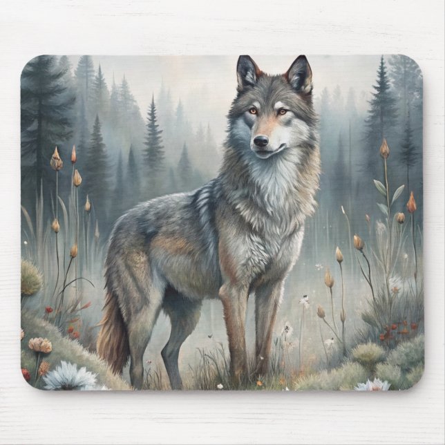 A Beautiful Forest Wolf Mouse Mat (Front)
