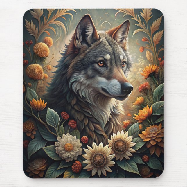 A Beautiful Forest Wolf Mouse Mat (Front)
