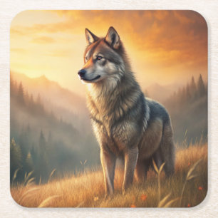 A Beautiful Forest Wolf Square Paper Coaster