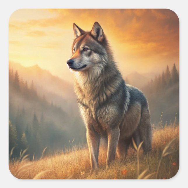 A Beautiful Forest Wolf Square Sticker (Front)
