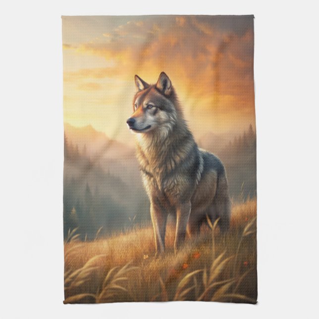 A Beautiful Forest Wolf Tea Towel (Vertical)