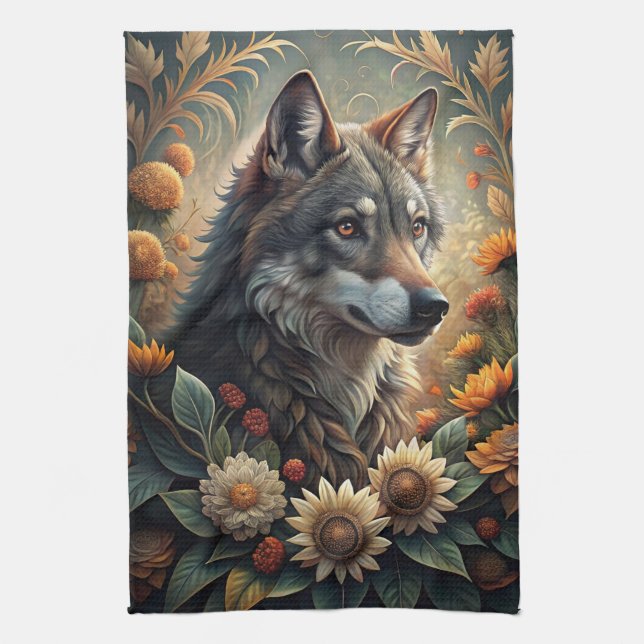 A Beautiful Forest Wolf Tea Towel (Vertical)