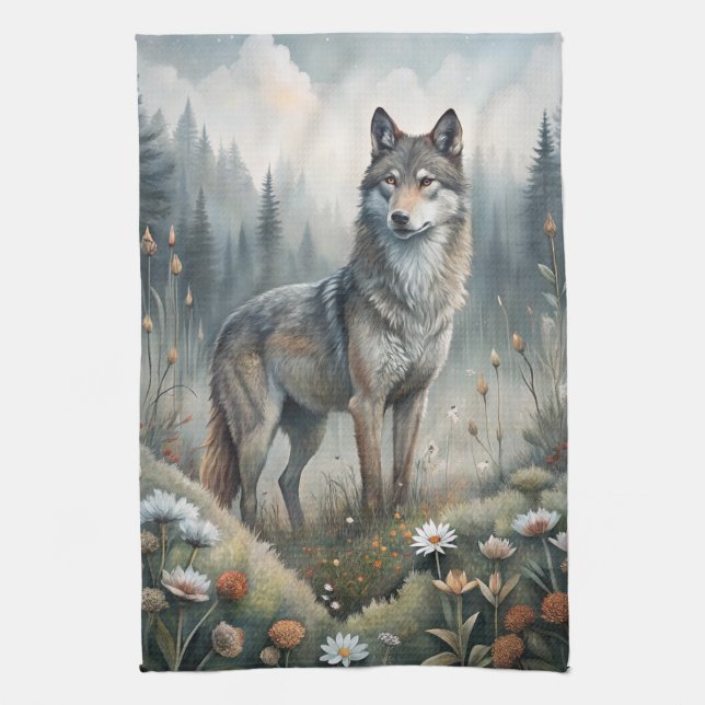 A Beautiful Forest Wolf Tea Towel (Vertical)