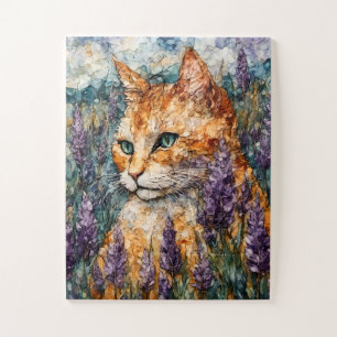 A beautiful ginger cat in a lavender field  jigsaw puzzle