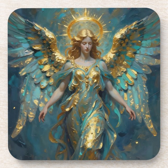 A Beautiful Gold and Turquoise Angel  Coaster (Front)
