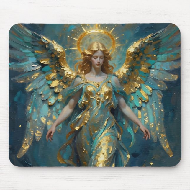 A Beautiful Gold and Turquoise Angel  Mouse Mat (Front)