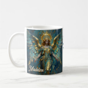 A Beautiful Gold and Turquoise Angel Personalized Coffee Mug