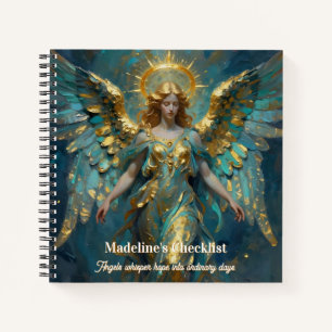 A Beautiful Gold and Turquoise Angel Personalized Notebook