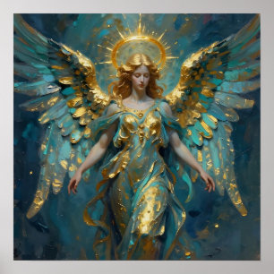 A Beautiful Gold and Turquoise Angel Poster