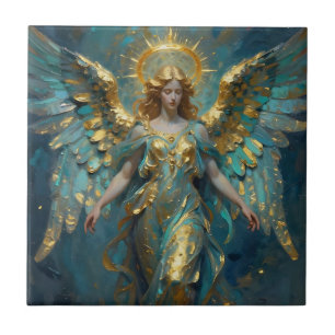 A Beautiful Gold and Turquoise Angel Tile