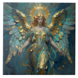 A Beautiful Gold and Turquoise Angel  Tile