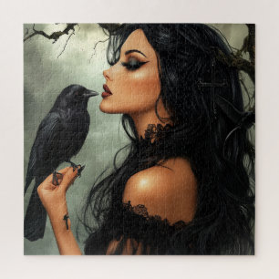 A beautiful Gothic Woman with Raven Jigsaw Puzzle