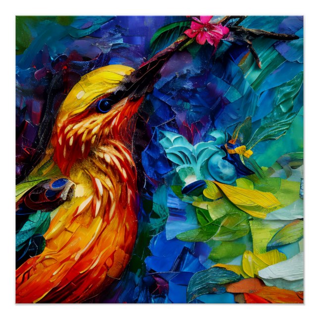 A Beautiful Hummingbird Mixed Media Painting Poster (Front)