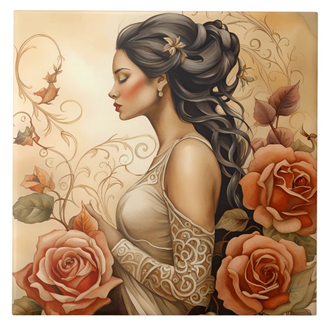 A Beautiful Lady Bathroom Border Tile (Front)