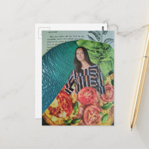 A Beautiful Lady With Pizza Collage Postcard