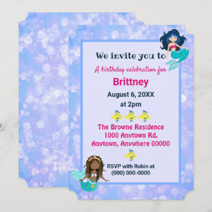 A beautiful mermaid birthday bokeh design invitation