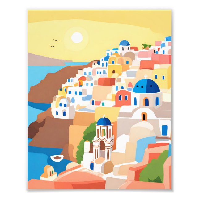 A beautiful Painting Of Santorini Island  Photo Print (Front)