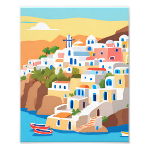 A beautiful Painting Of Santorini Island Photo Print