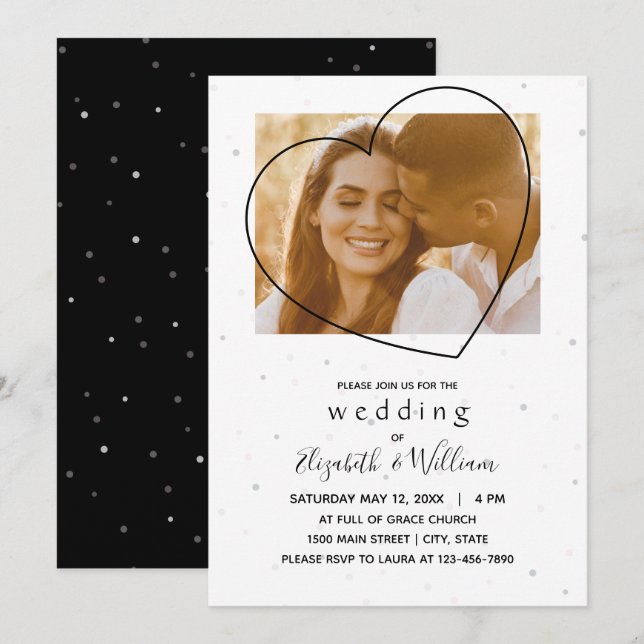 A Beautiful Photo Heart Line Elegant Wedding Invitation (Front/Back)