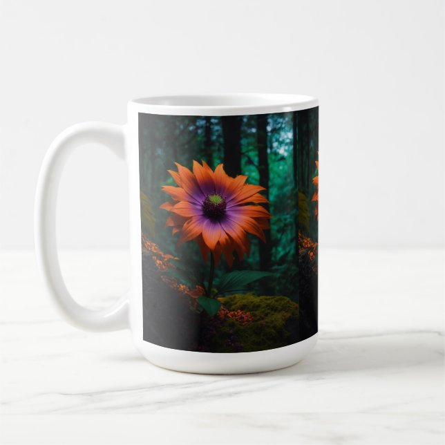  A beautiful purple flower in a dark forest in Mug (Left)