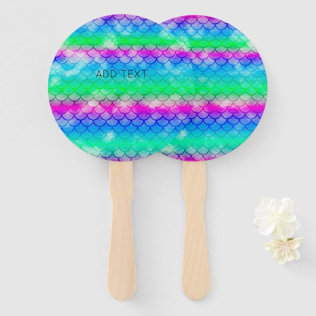 A beautiful range of mermaid-style colours     hand fan (Front and Back)