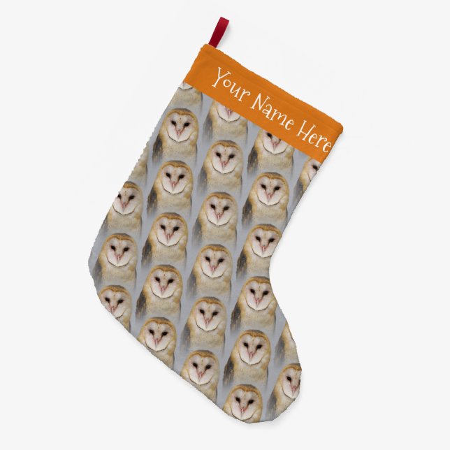 A Beautiful Serene Barn Owl Large Christmas Stocking (Front (Hanging))