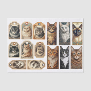 A Beautiful Set of Vintage Inspired Cat Tags Tissue Paper