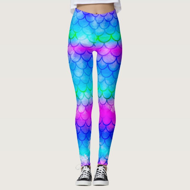 A beautiful spectrum of mermaid colours leggings (Front)