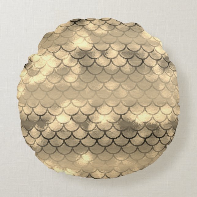 A beautiful spectrum of mermaid colours round cushion (Front)