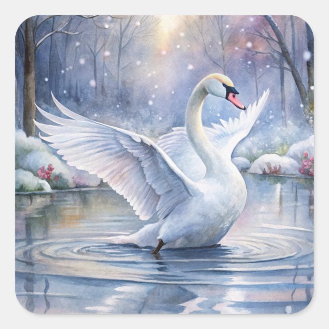 A Beautiful Swan Square Sticker (Front)