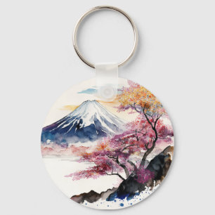 A beautiful watercolor of Mount Fuji Key Ring